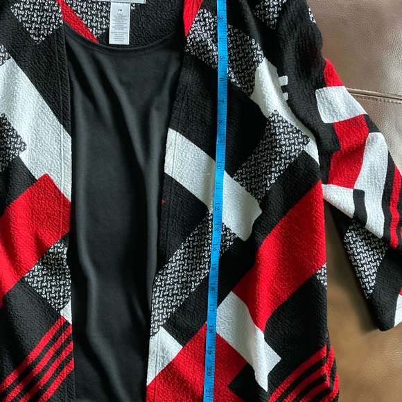ALFRED DUNNER PETITE Red Black Cardigan w/attached Black Tank 3/4 Sleeve Size PM - Picture 8 of 10